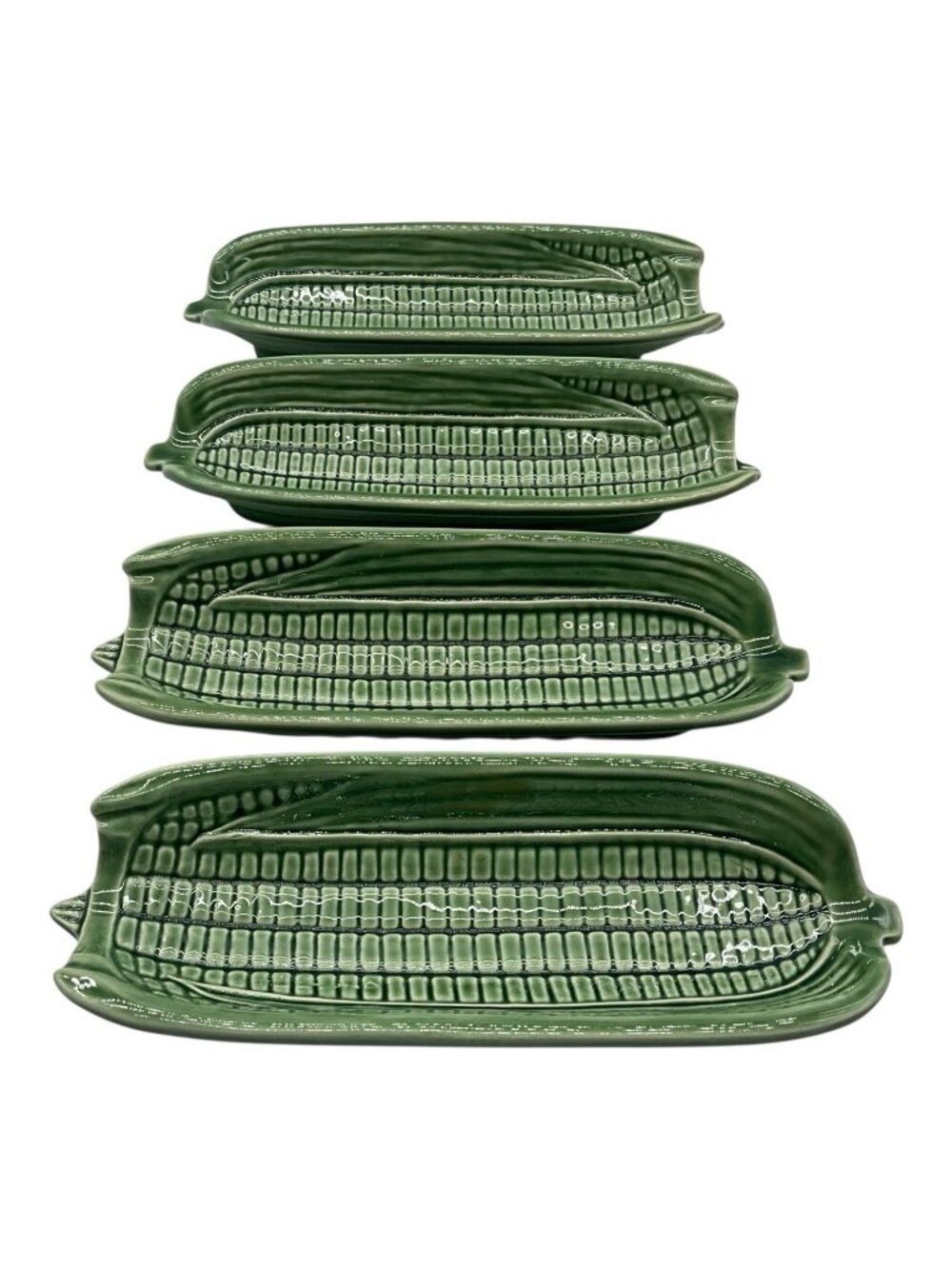 Bordallo Pinheiro Green Corn on the Cob Holders Made in Portugal Vintage Set of4